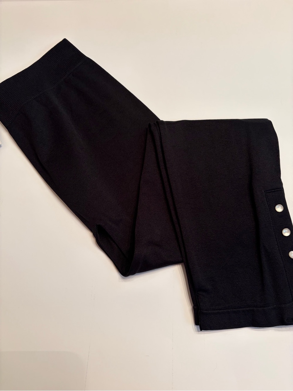 INC International Concepts Black Women’s Knit Leggings with Buttons on leg.